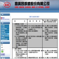 高興昌鋼鐵股份有限公司網站截圖